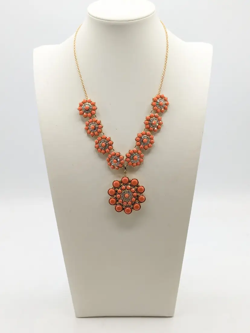 Premiere Designs 'Peachy Keen' Floral Necklace Detachable Pendant Brooch NWOT