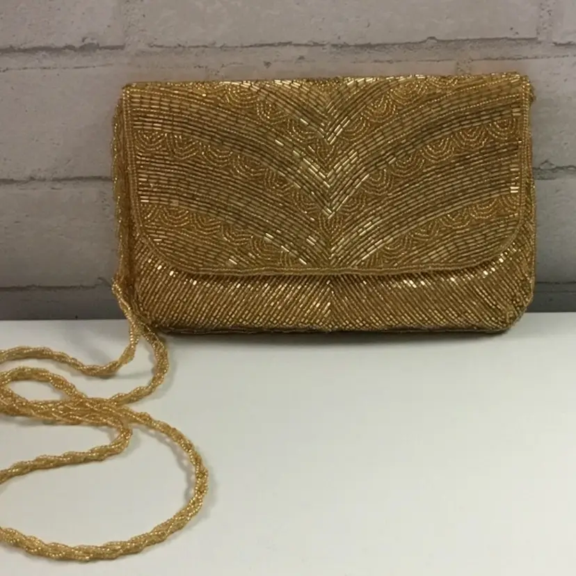 Z.Gold Rectangular Hand beaded Bag Include The Strap Is All Hand Beaded