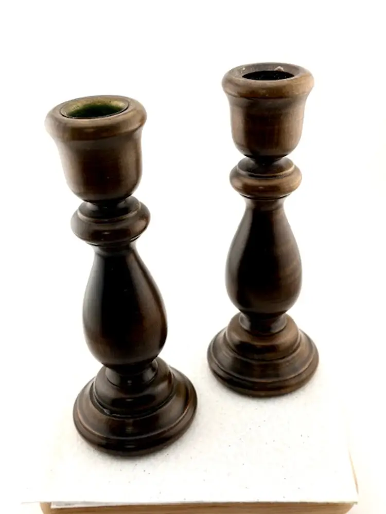 Vintage Brown Wood Candlestick Holders 6.75" Tall x 2.5" Wide