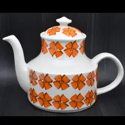 Arthur Wood Teapot, England, Hand Painted, 1950s, Orange, MCM