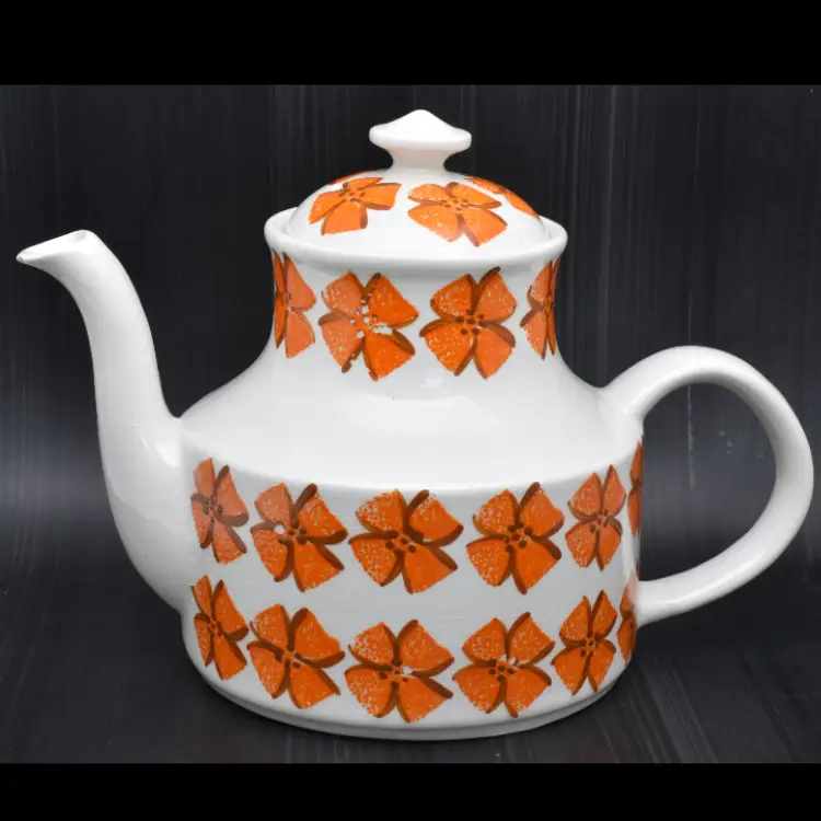 Arthur Wood Teapot, England, Hand Painted, 1950s, Orange, MCM