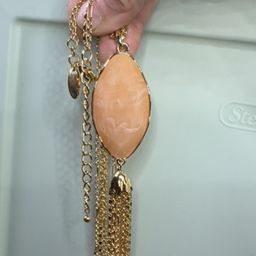 Gold Tone 30” Double Chain with 5” Faceted Stone Fringe Pendant