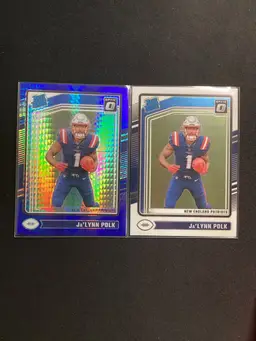 Ja’Lynn Polk 2024 Panini Donruss Optic Rated Rookie Blue Hyper Prizm & Base