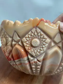 Vintage Peach Caramel Slag Glass Pressed Quilt Pattern Serving Bowl