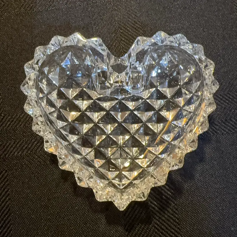 #8 - Vintage Cut Crystal Heart Glass Dish 4” Wide