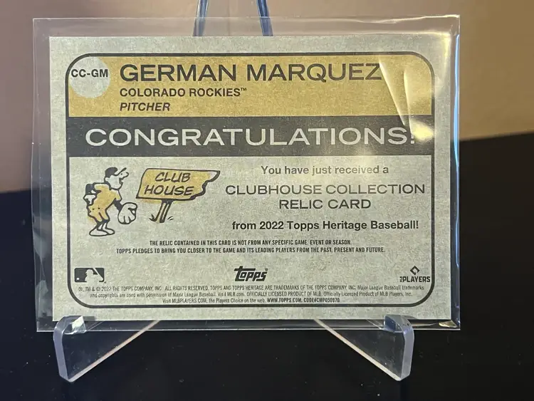 2022 Topps Heritage Clubhouse Collection Relic Card German Marquez Rockies