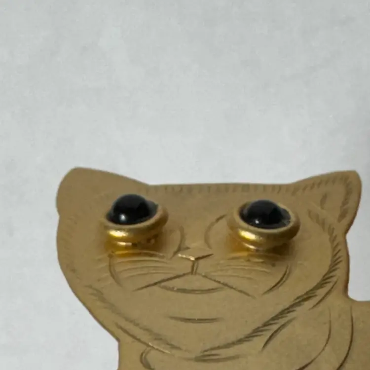 Bug Eyed Big Cat Brooch with Dangle Charms from Collar