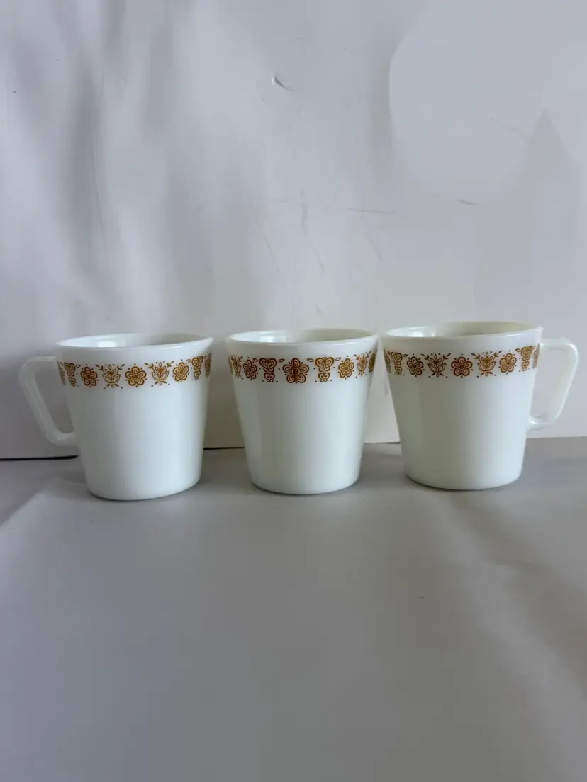 3 Vintage Pyrex Butterfly Gold Coffee/Tea Mugs/Cups Made in USA