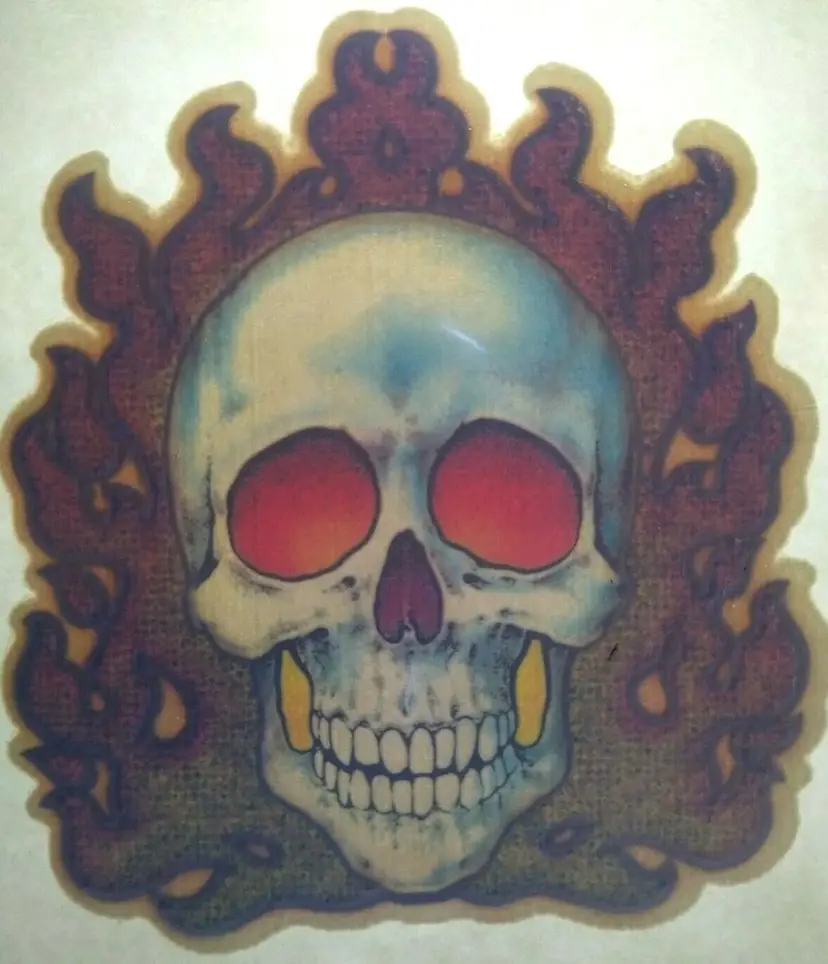 Skull Flame Screamin Gleamin Glitter Iron-On Decal Donruss Vintage Original Cool