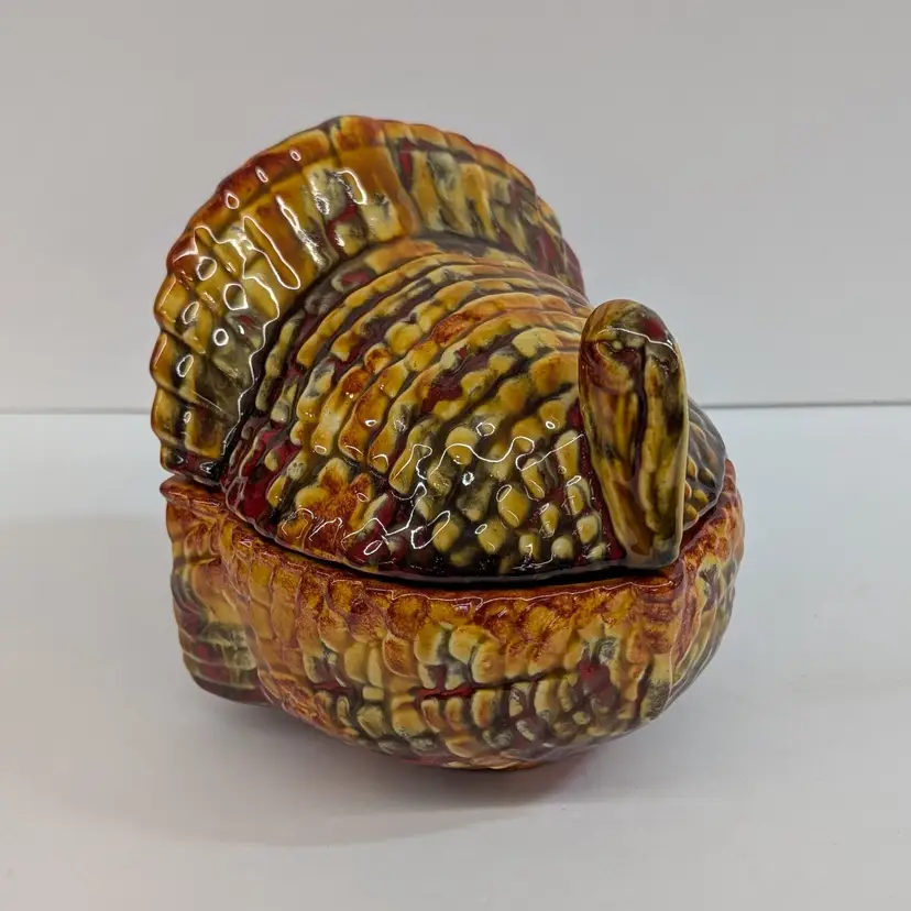 Vintage Ceramic Hand Painted Hobbyist Turkey Candy Dish Thanksgiving 1977