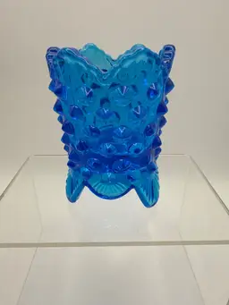 Debb - Vintage Fenton Colonial Blue Hobnail Toothpick Holder Votive 3 Footed 2.5 in H