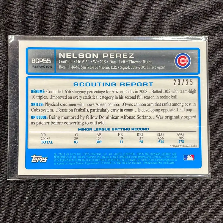 Nelson Perez 1st Bowman Chrome Orange Refractor /25! 2009 BCP55 Chicago Cubs