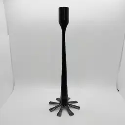 Brutalist Hammered Black Iron Metal 11” Candlestick Tapered Candle Holder