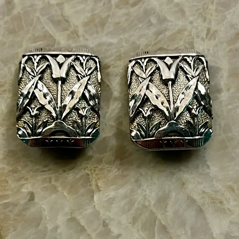 Vintage Whiting & Davis Tulip Garden Silvertone Rectangular Clip-on Earrings