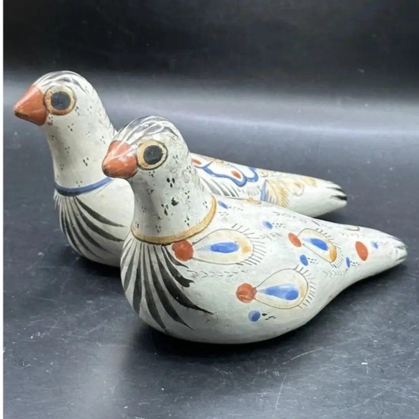 Lot Of Of Two Mexican Pottery Bird Figurine Signed Mexico