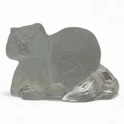 Vintage Viking Glass Clear Crystal Satin Raccoon Figurine Paperweight Bookend