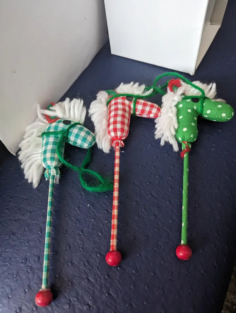Vintage Gingham Hobby Horse Ornaments Set of 3