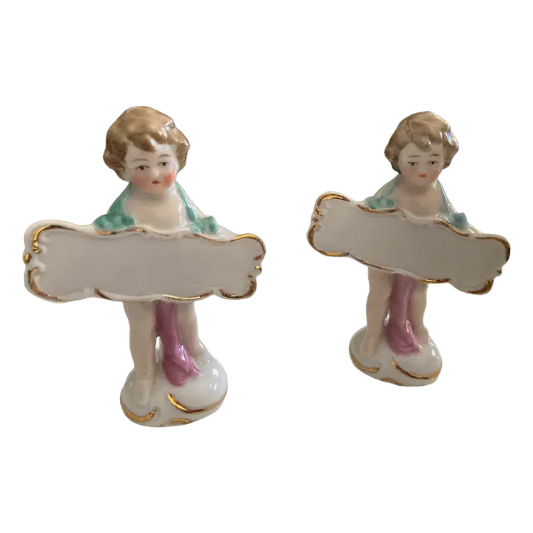 Vintage German Porcelain Cherubs Designed as Place Card Holders, 3.5"