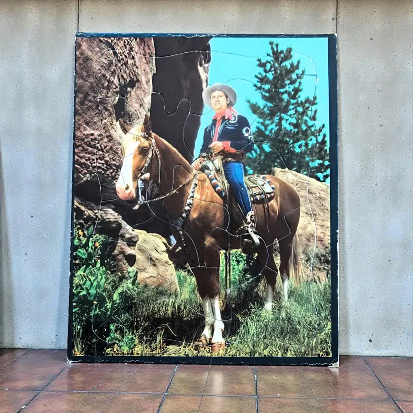 Gene Autry and Champion Horse Puzzle 1950s 9.25 in L x 11.5 in H Vintage