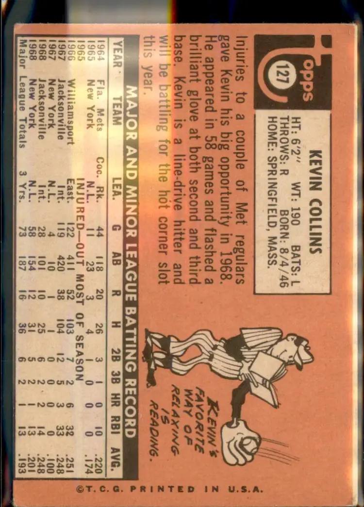 1969 Topps #127 Kevin Collins - (pk3) - New York Mets