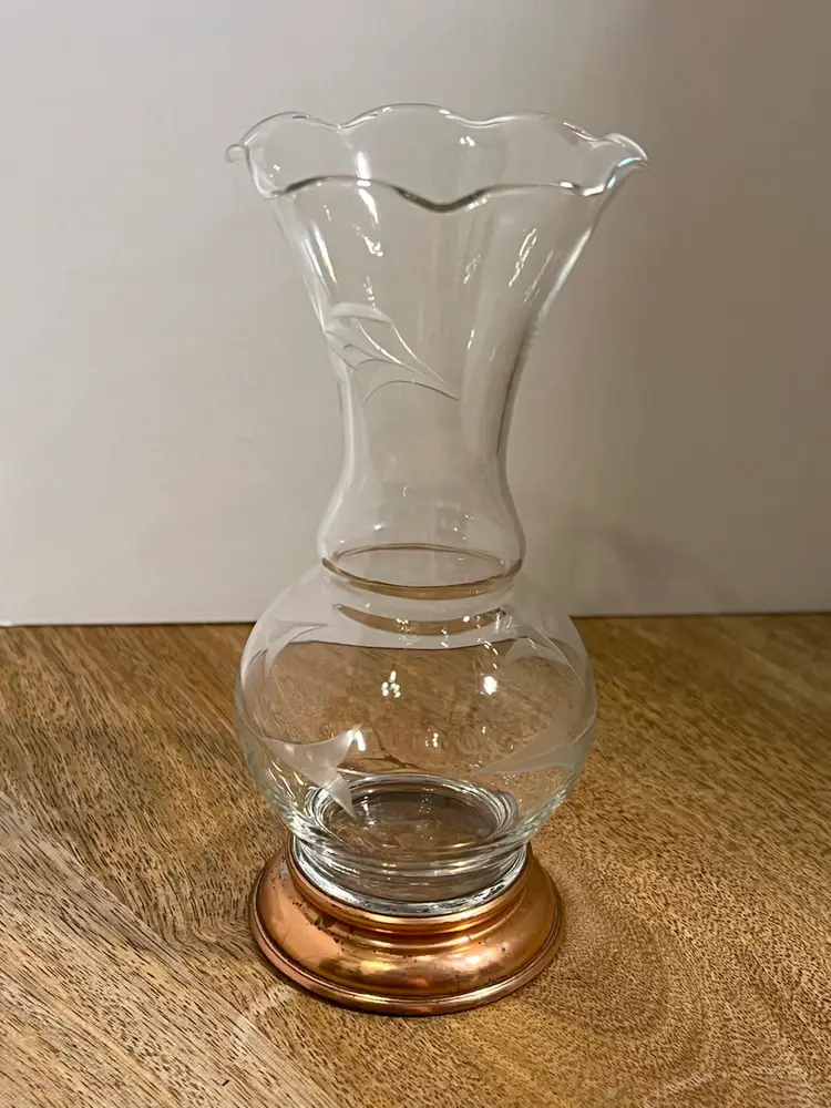 Etched Vase With Metal Base