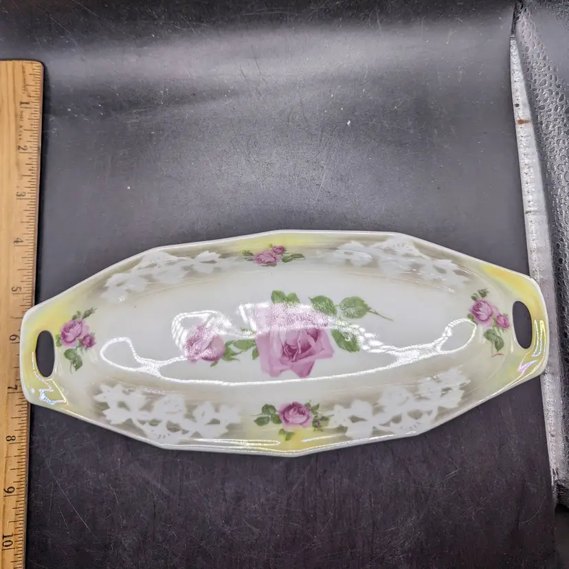 Vintage Celebrate Porcelain Relish Candy Celery Trinket Dish Floral Pattern Made in Germany Open Handles