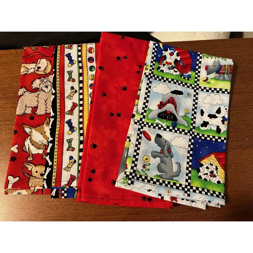 4 Handmade Dog Themed Napkins Cotton