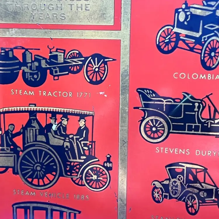 Large 1960’s Glass Ashtray Or Decorative Plate Antique Cars 9” x 7”