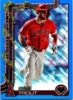 2025 Topps Holiday Mike Trout #H50 Blue Metallic Glitter Holiday Angels
