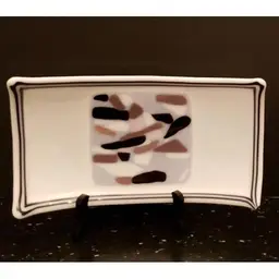 Abstract Fused Art Glass Curved Rectangle Console Dish Tray Purples Browns Black