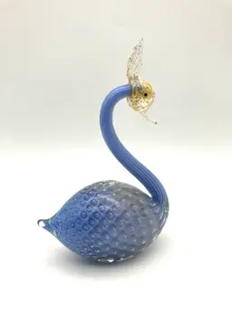 17 - Vintage Murano Alfredo Barbini Bullicante Blue Swan With Copper Aventurine Flecks