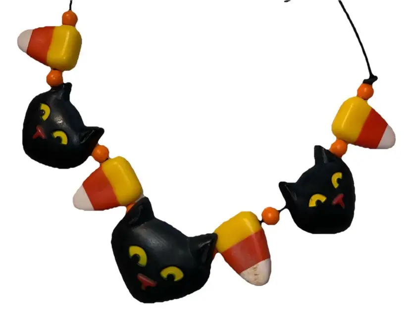 Hallmark 1988 Halloween Necklace Cats & Candy Corn Adjustable