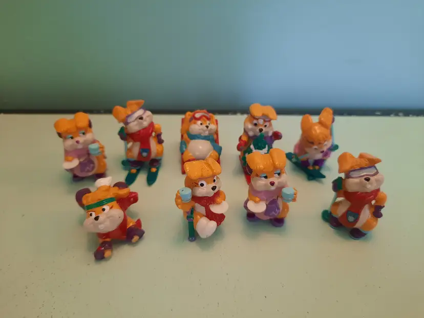 Vintage Mixed Lot of 9 Kinder Surprise Toys Ski Bunnies 1996 & Eco Bunnies 1998