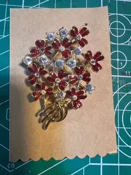 Red Enamel  Bouquet With Rhinestones