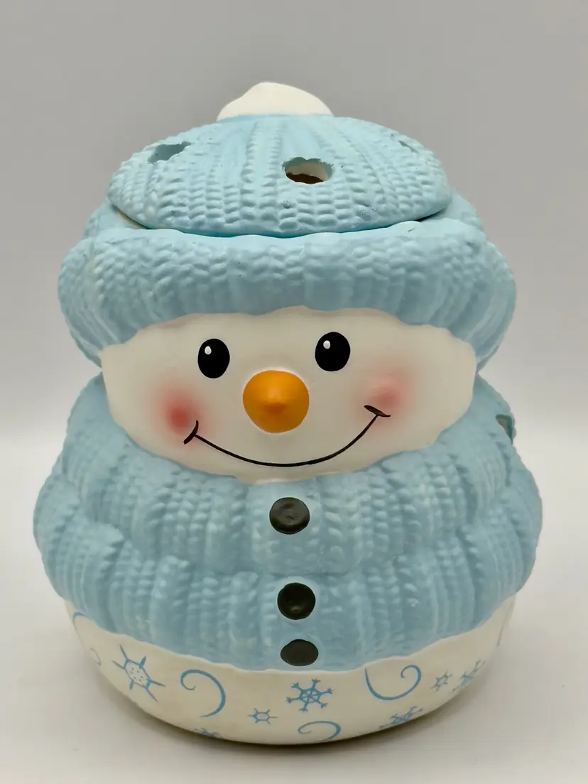 Vintage Ceramic Snowman Wax Tart Warmer Holder, Hand-painted Winter Holiday Decor, Unbranded
