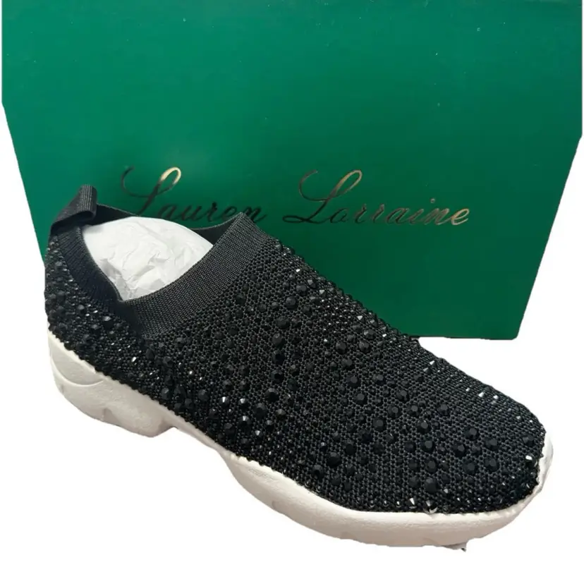 NEW$80-Lauren Lorraine 'Carry' black rhinestone embellished slip-on sneaker 9.5