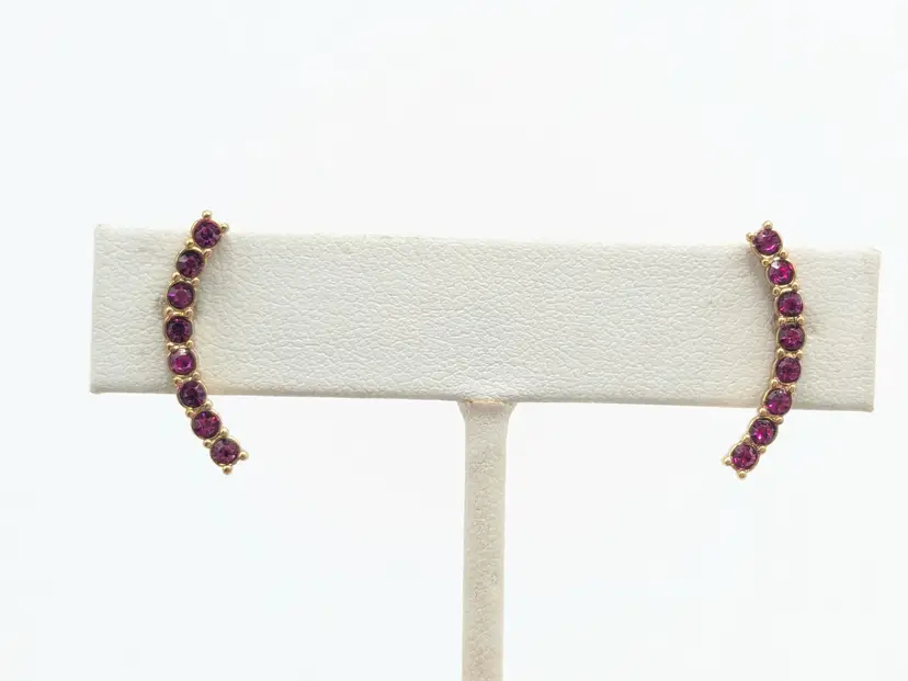 J Crew Ruby Rhinestone Crescent Earrings Gold Tone NOS