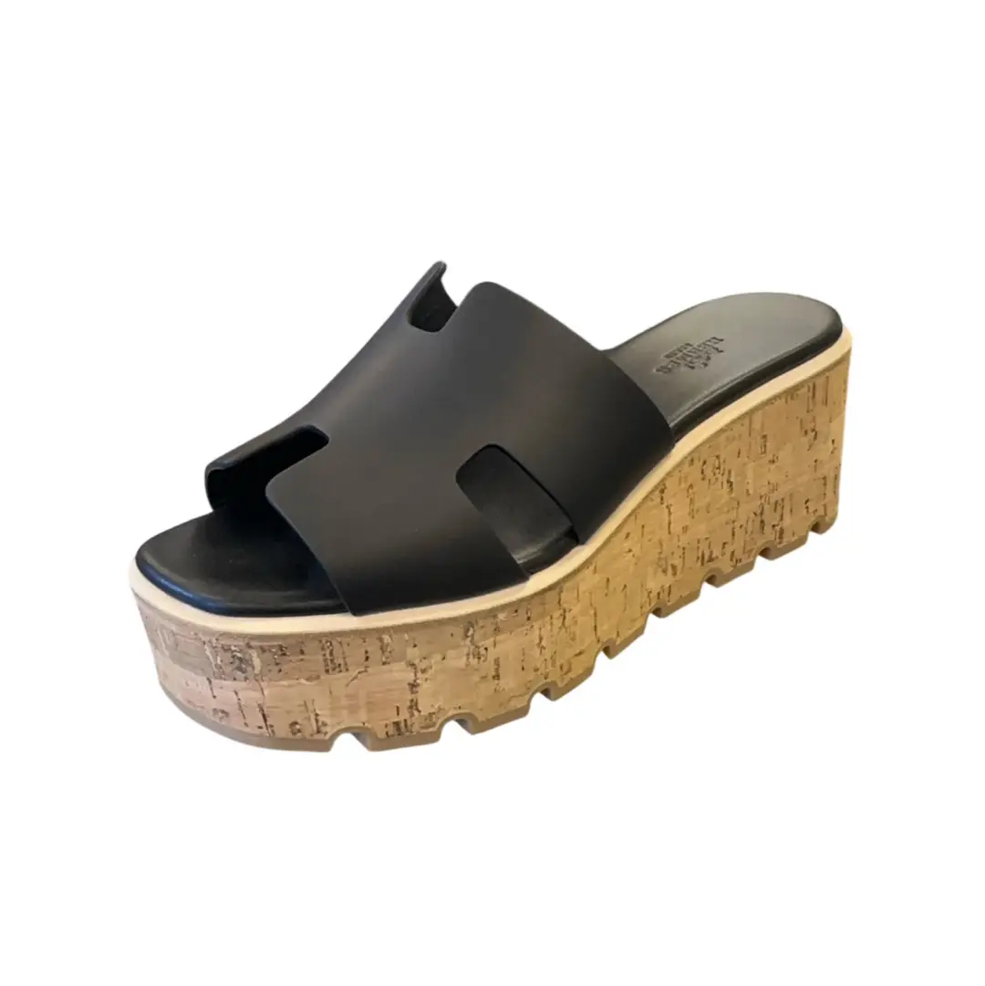 Hermes Eze 30 Black Leather Platform SZ 39