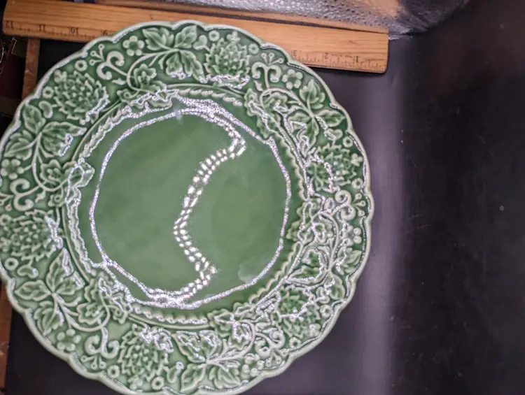 Vintage Green Leaf and Vine Majolica Charger Plate J Willfred Portugal From the House of Bordallo Pinhiero