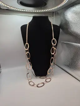 Light Copper Oval Link Double Strand Necklace 34"