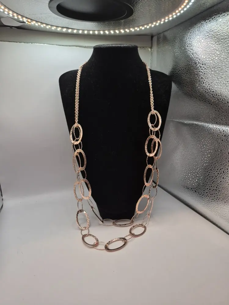 Light Copper Oval Link Double Strand Necklace 34"