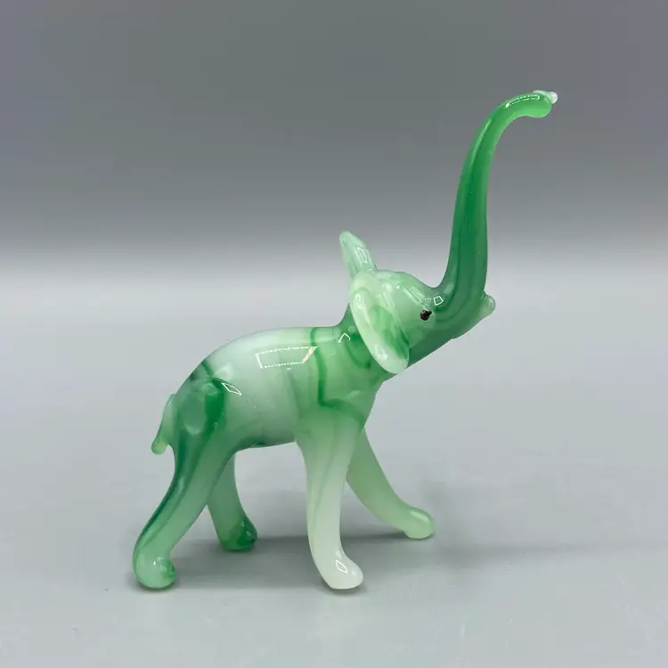 Vintage Miniature Blown Glass Green Elephant Figurine