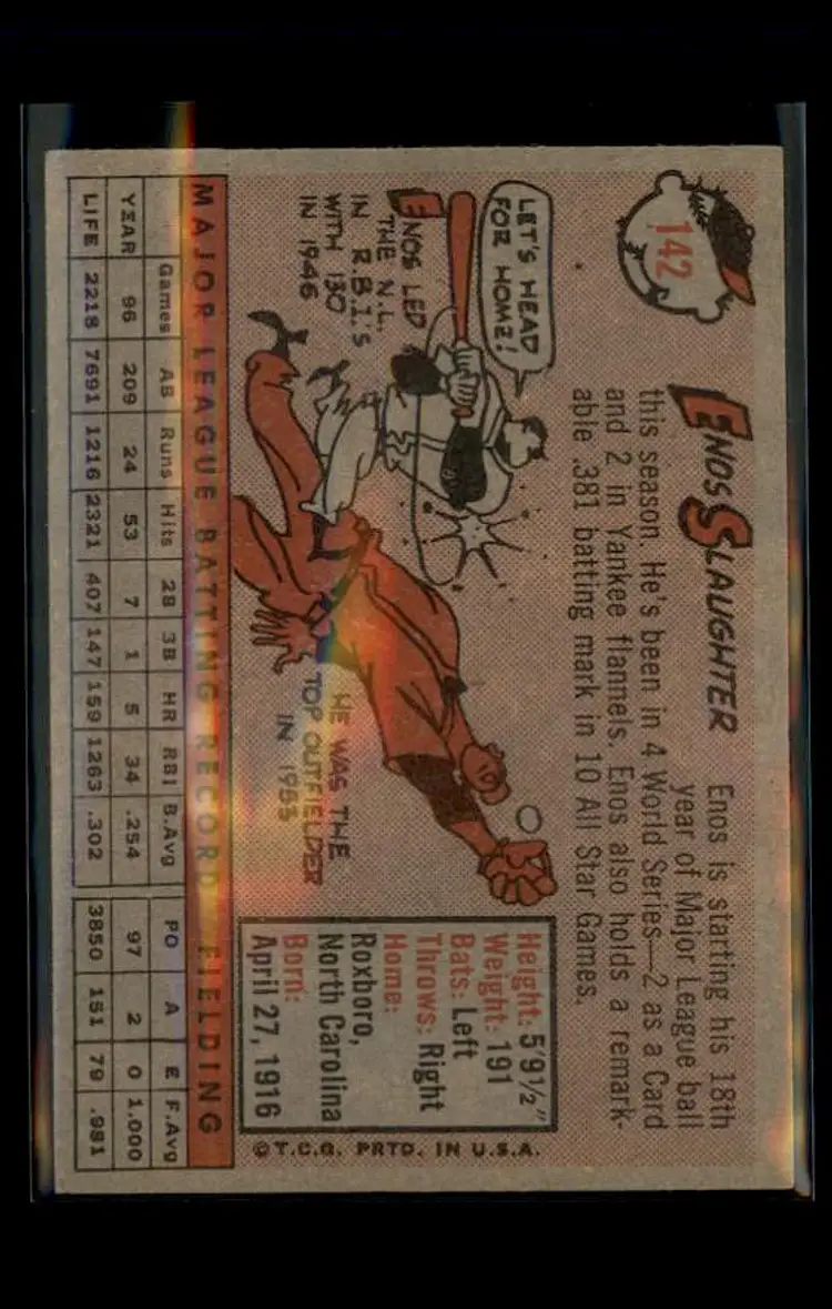 1958 Topps #142 Enos Slaughter - (pk4) - New York Yankees