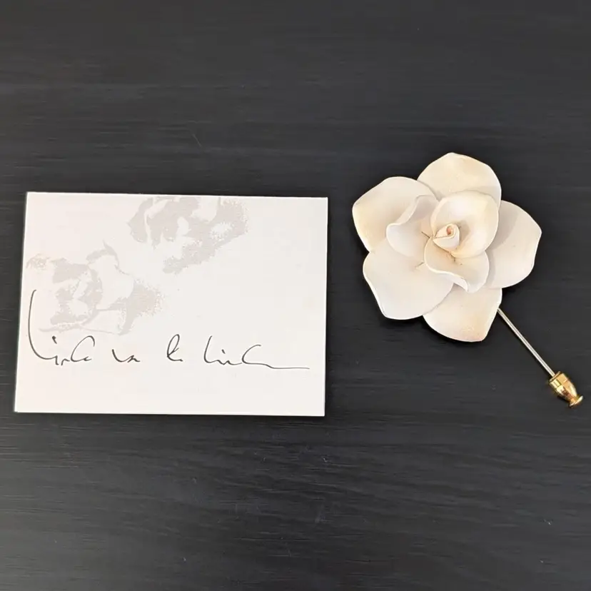 Vintage Linda Van Der Linde White Flower Stick Pin Handcrafted Porcelain Rose