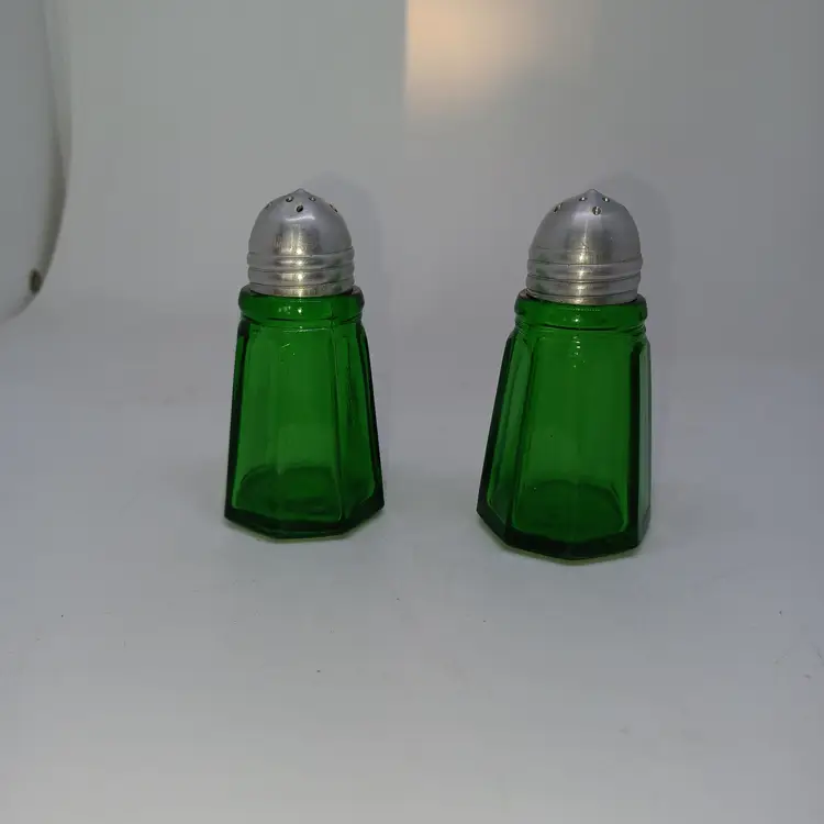 Vintage Green Depression Glass Salt & Pepper Shakers
