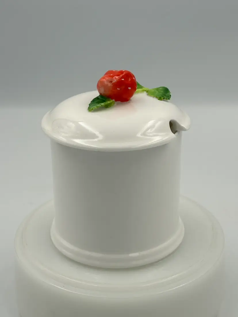 Crown Staffordshire Find Bone China Jam/Preserves Jar Strawberry With Leaves Knob