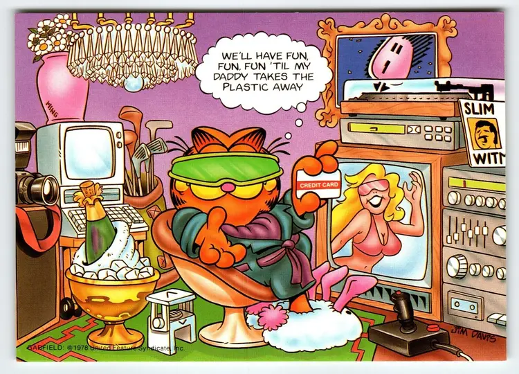 Garfield In Sunglasses Fun Fun Postcard Signed Jim Davis Comic Cat 1978 Unused