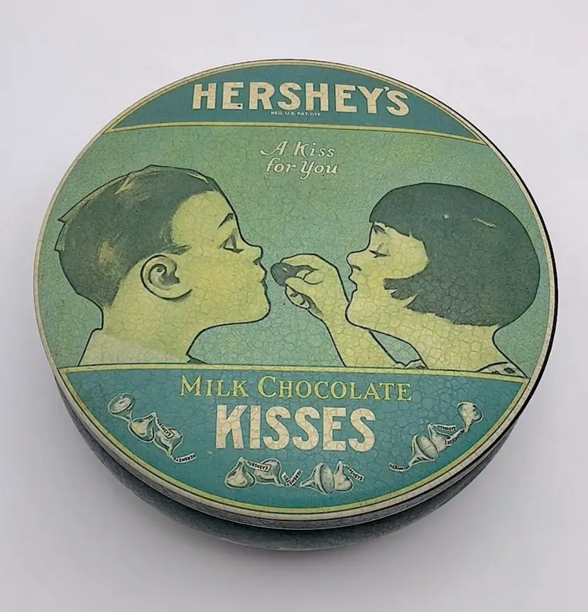 Vintage 1982 Hershey's Green Milk Chocolate Round Tin Box
