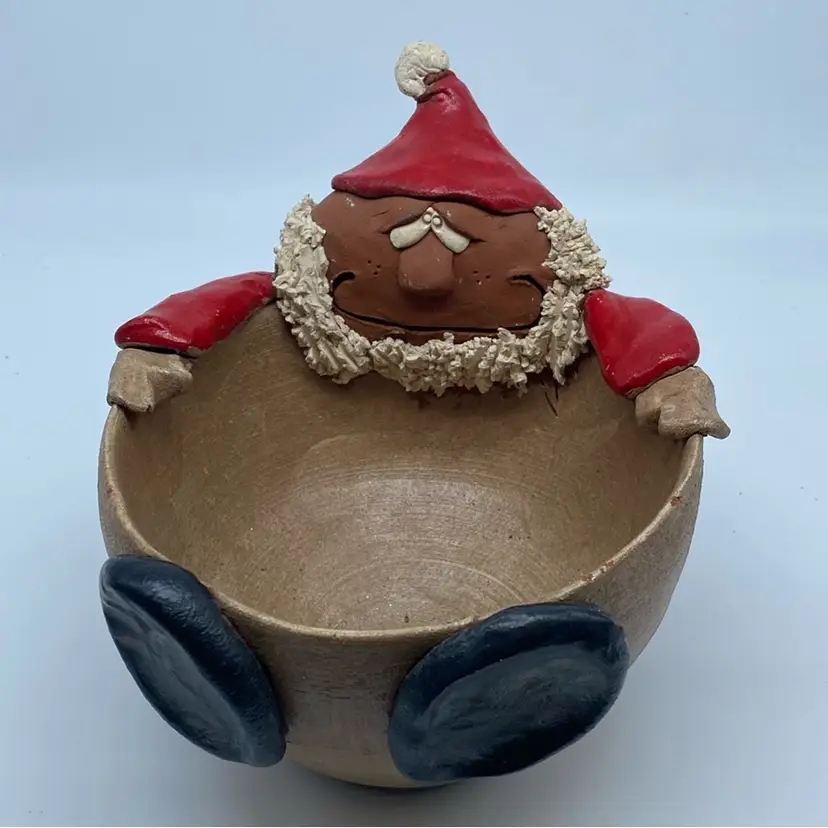 #2933 Handmade ceramic Santa Claus bowl, signed but with an illegible signature.
