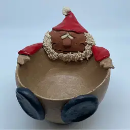 #2933 Handmade ceramic Santa Claus bowl, signed but with an illegible signature.